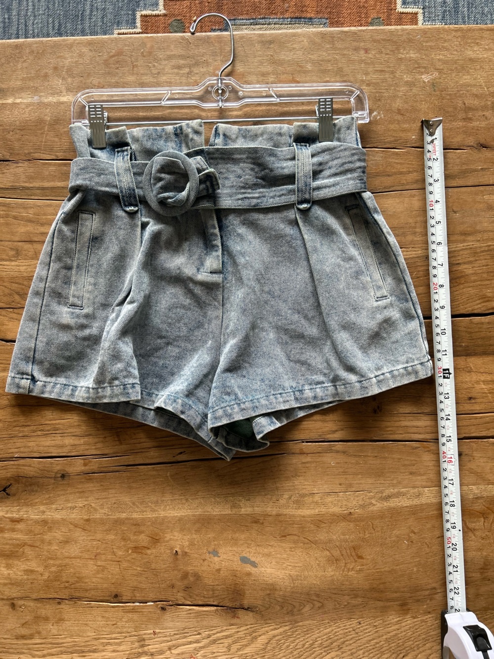 VERY RARE IVANKA High-Waist Belted Paperbag Shorts in Washed Gray M